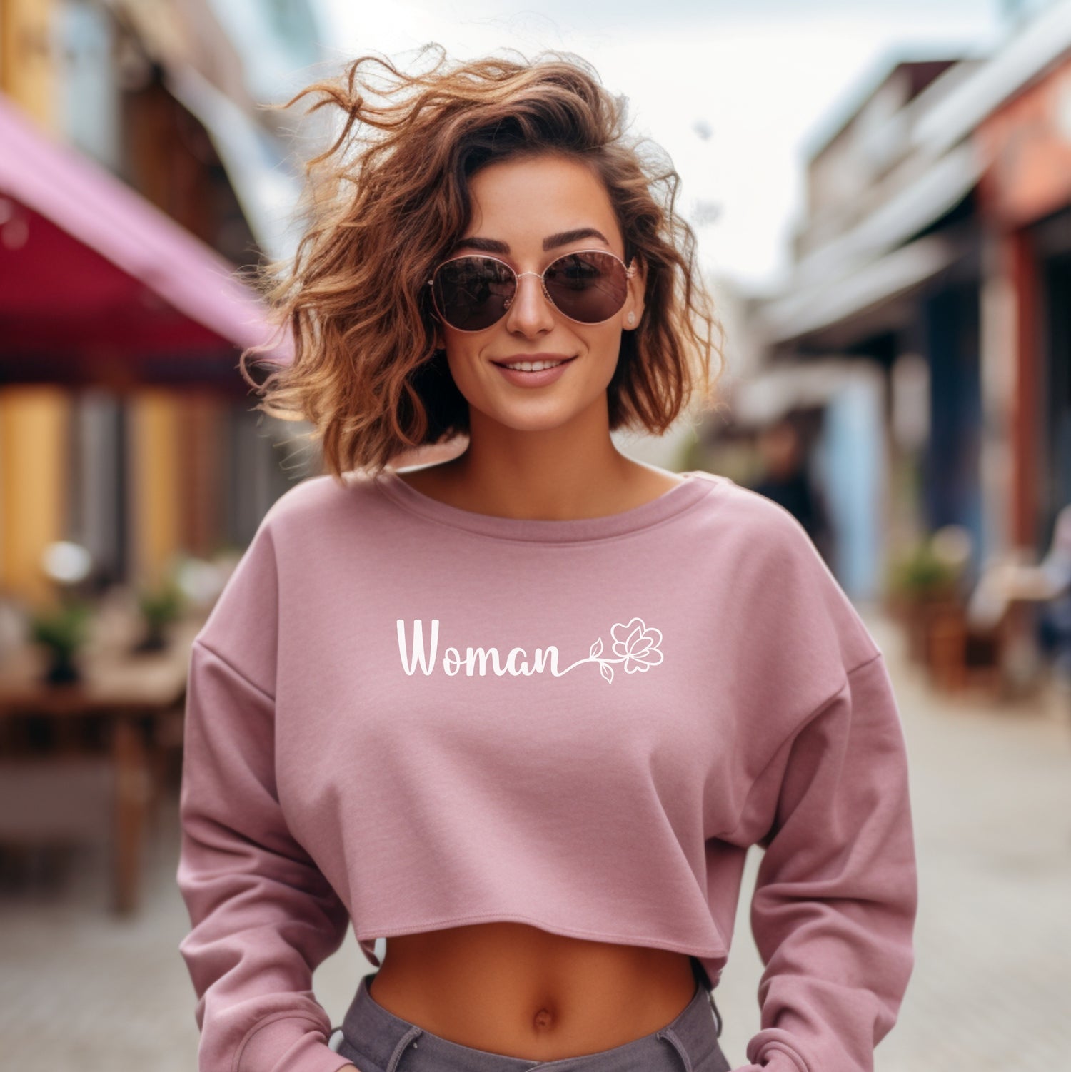 Woman mauve cropped sweatshirt